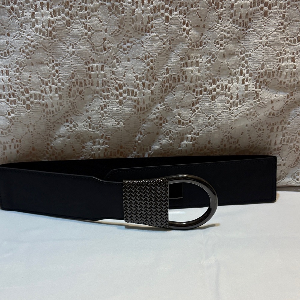 Kohl's Elegant Black Belt with Woven Silver Buckle